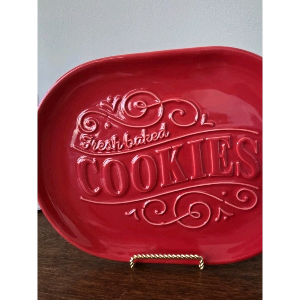 Hallmark Fresh Baked Cookies Serving Platter Red 11" x 8" Christmas Decore - Picture 3 of 4